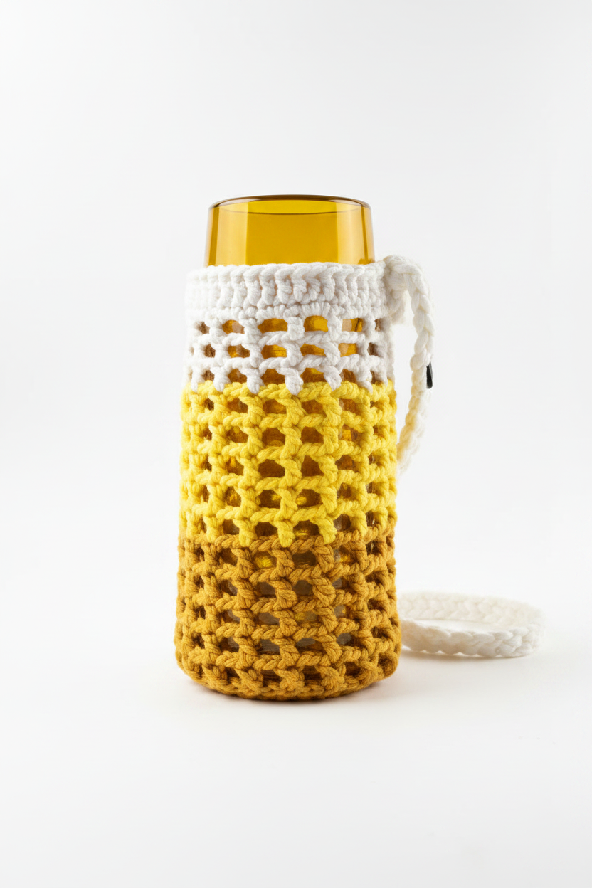 T-shirt yarn water bottle holder with pocket