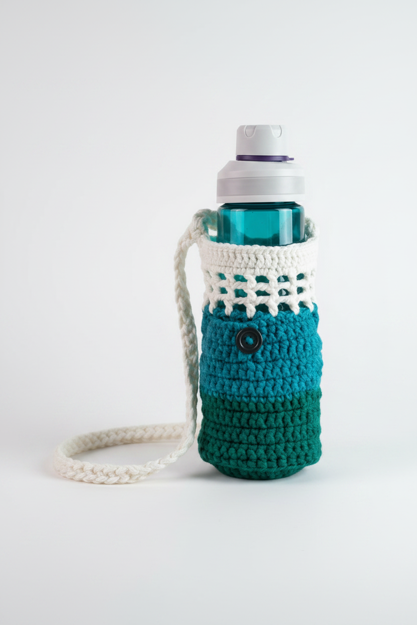 T-shirt yarn water bottle holder with pocket