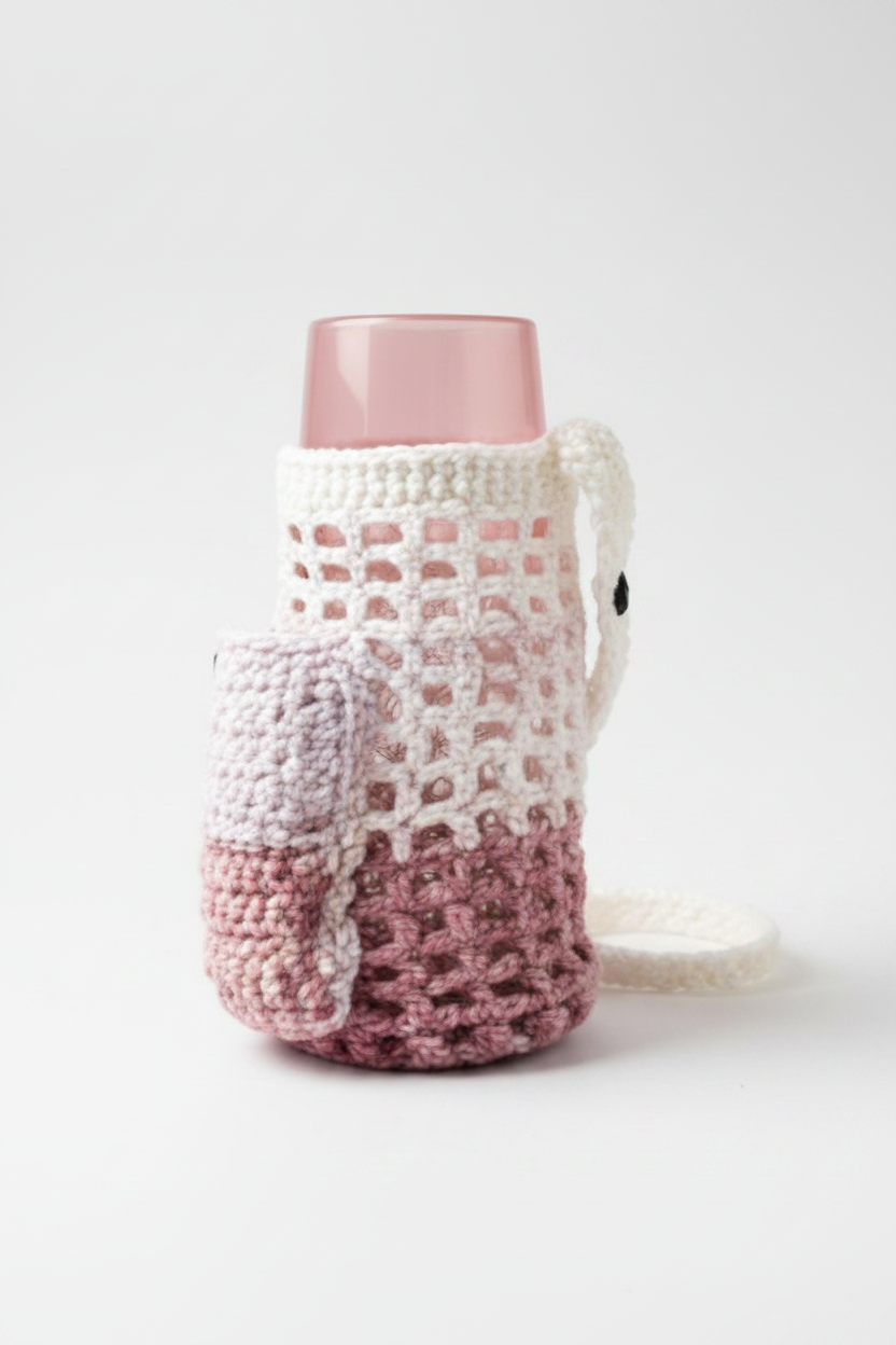 T-shirt yarn water bottle holder with pocket